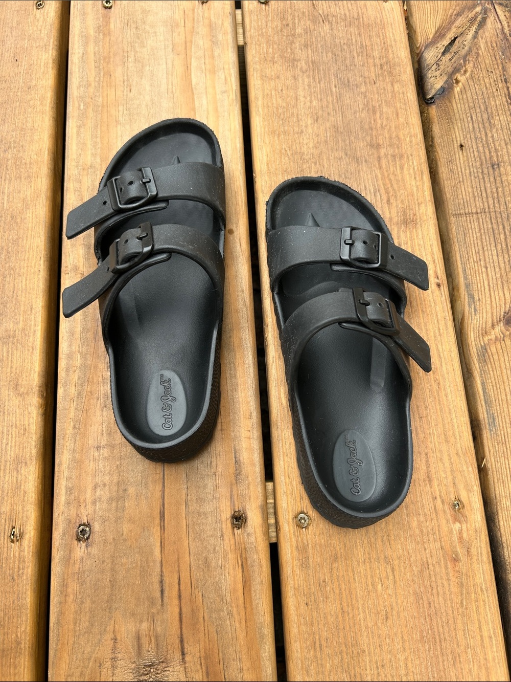 Cat & Jack Black Double-Buckle Slide Sandals for Kids Size 3